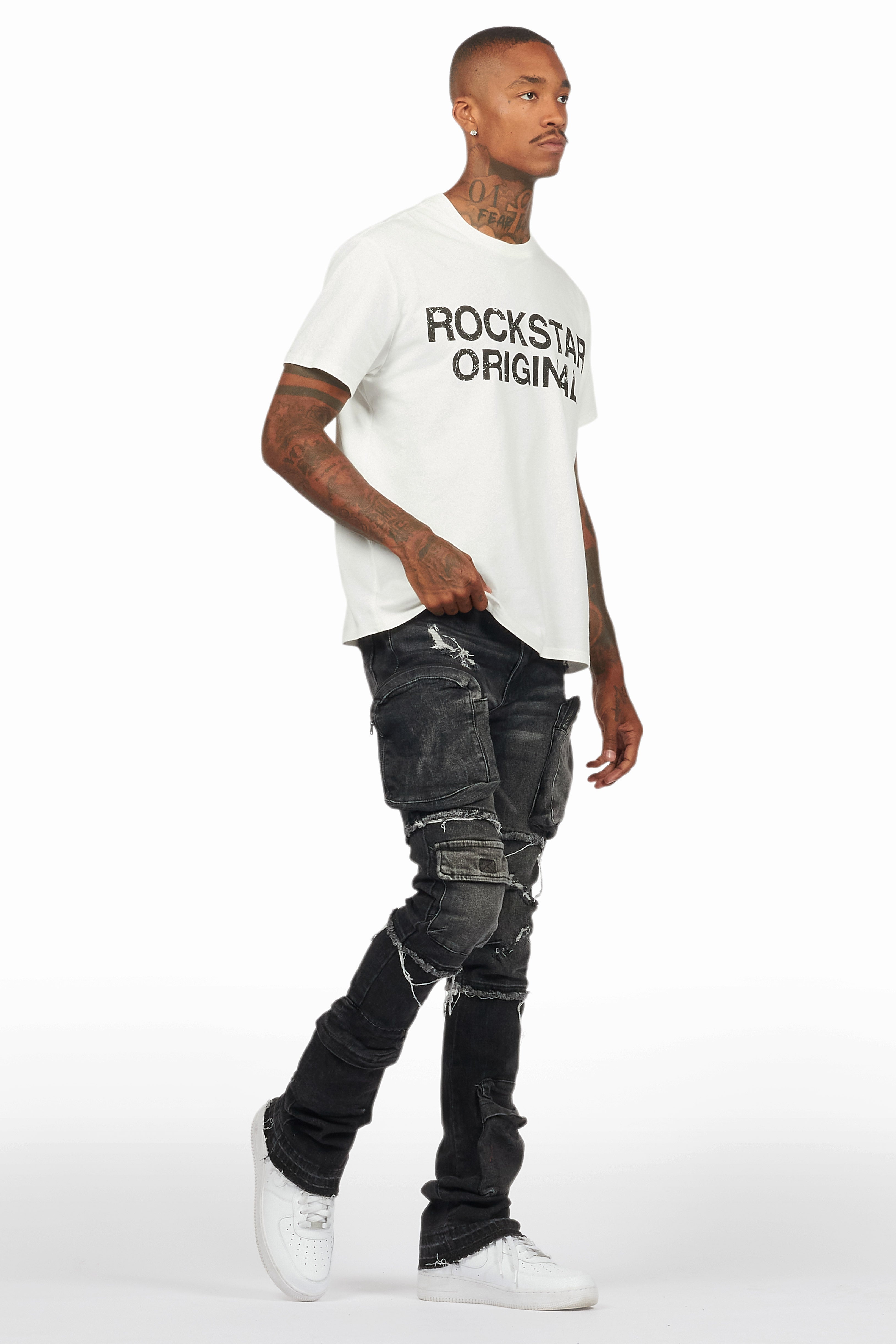 Shift Dark Grey Stacked Flare Jean