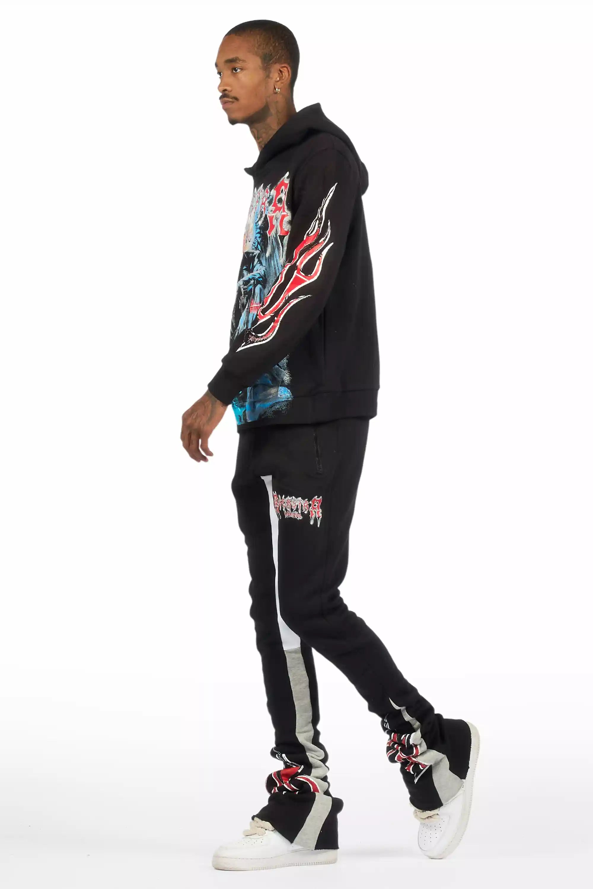 Krowne Black/Blue Hoodie/Super Stacked Track Set