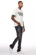 Kama Dark Grey Rhinestone Stacked Flare Jean