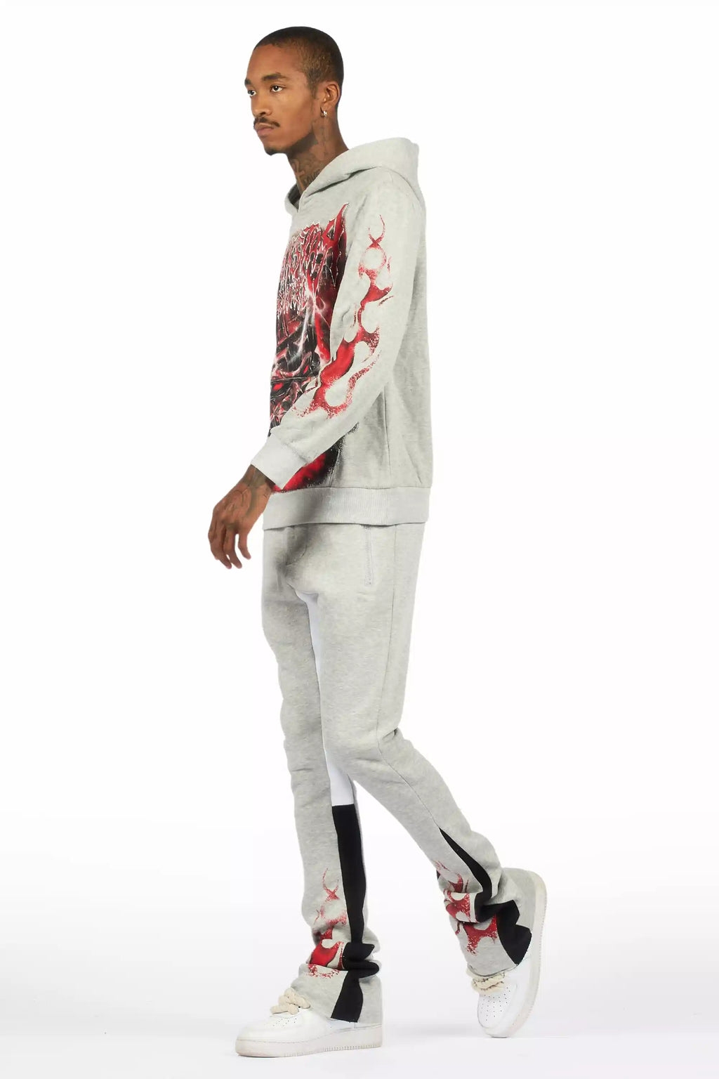 Torrez Heather Grey/Red Hoodie/Stacked Track Set