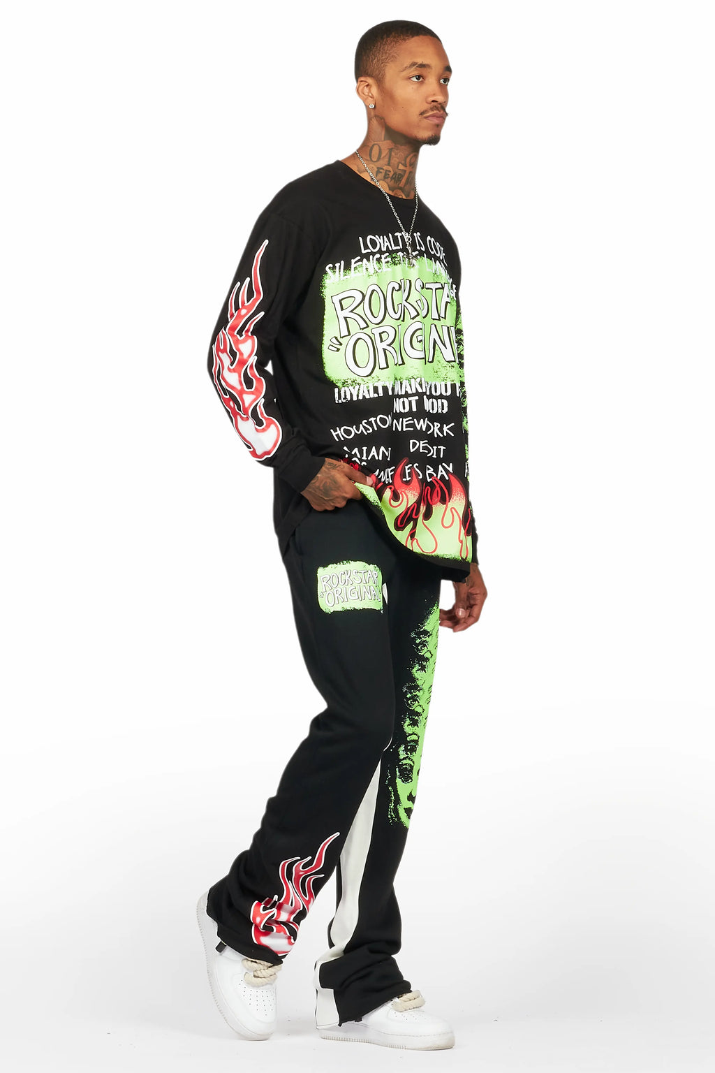 Beno Black Long Sleeve T-Shirt/Baggy Pant Set