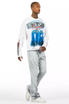 Pyrel Heather Grey/Black Rhinestone Stacked Flare Pant