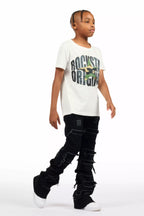 Boys Vasco Jet Black Stacked Flare Jean