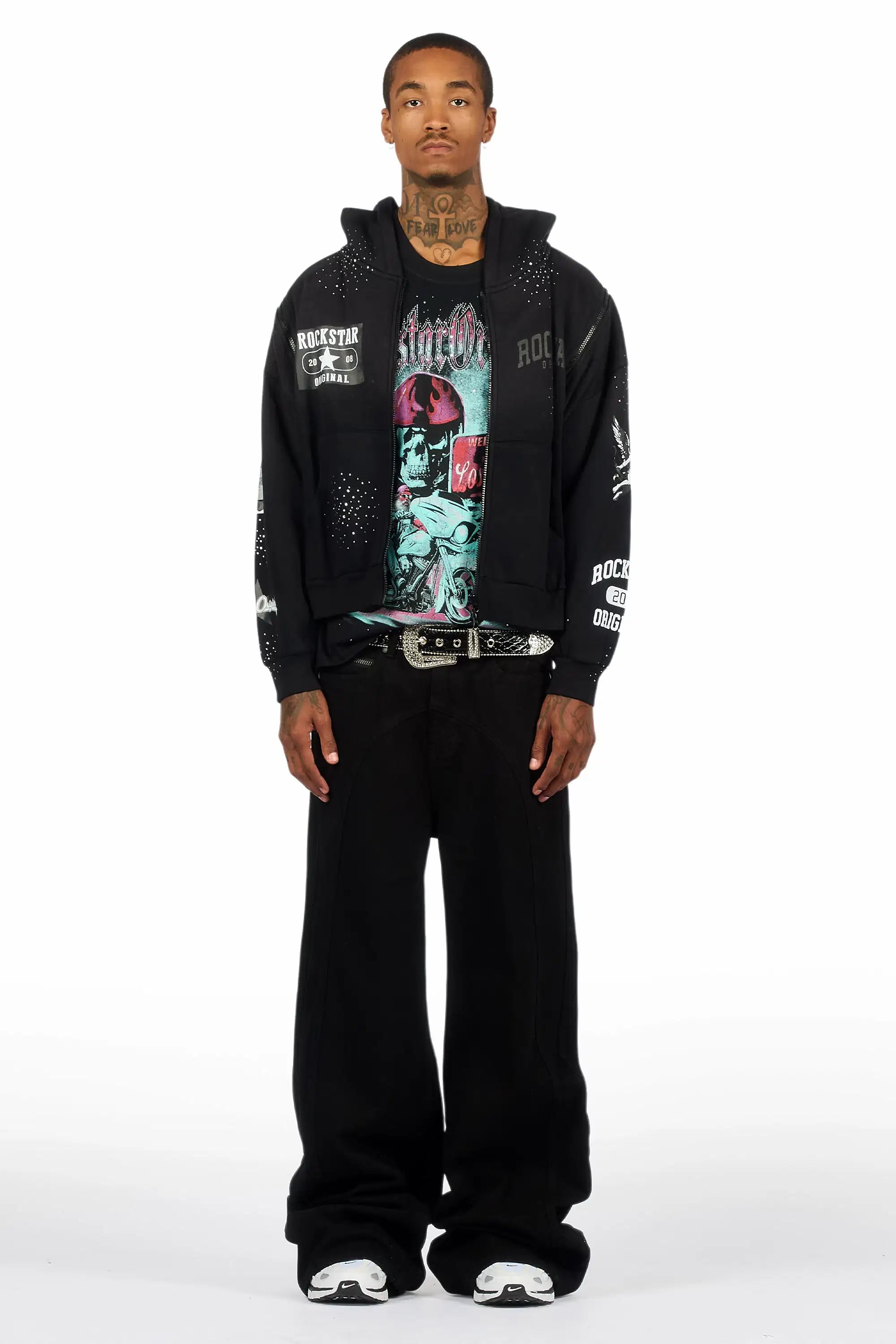 Reece Black Graphic Rhinestone T-Shirt