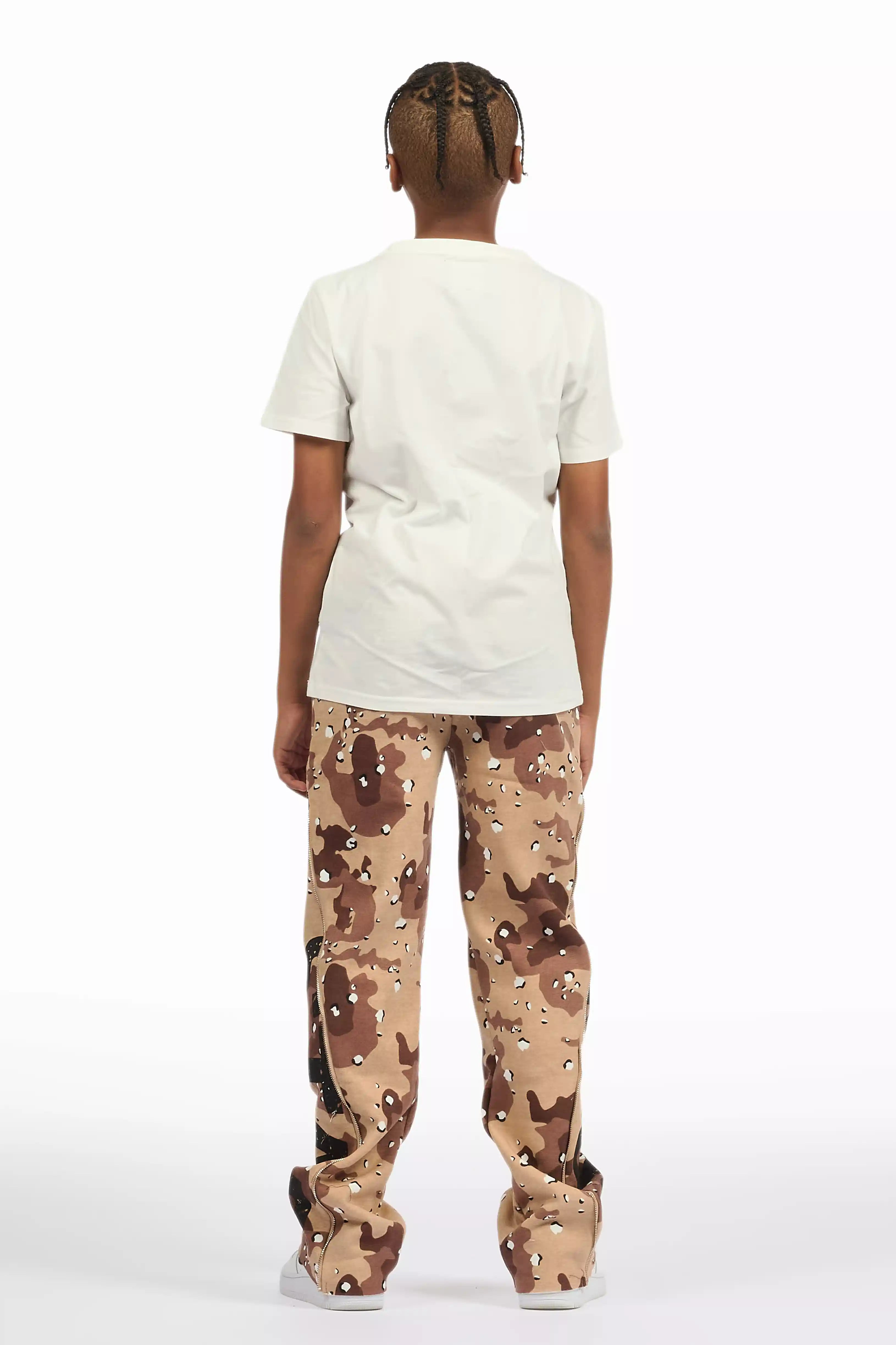 Boys Deniska White/Camo T-Shirt Baggy Stacked Flare Set