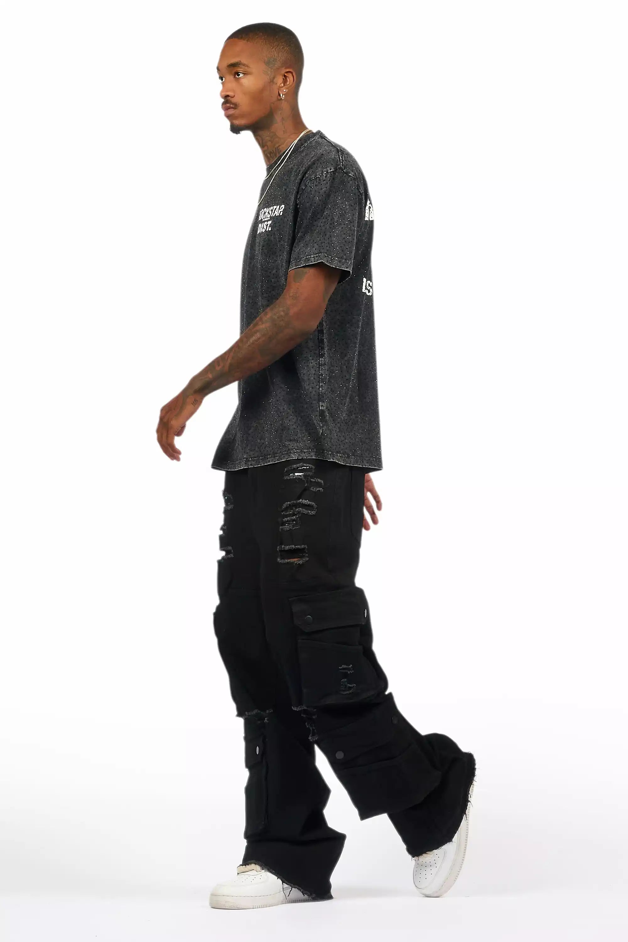 Keylor Black Distressed Baggy Fit Jean