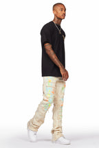 Tacito Beige Painter Stacked Flare Jean