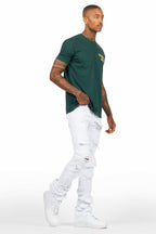 Pooja White Super Stacked Flare Jean