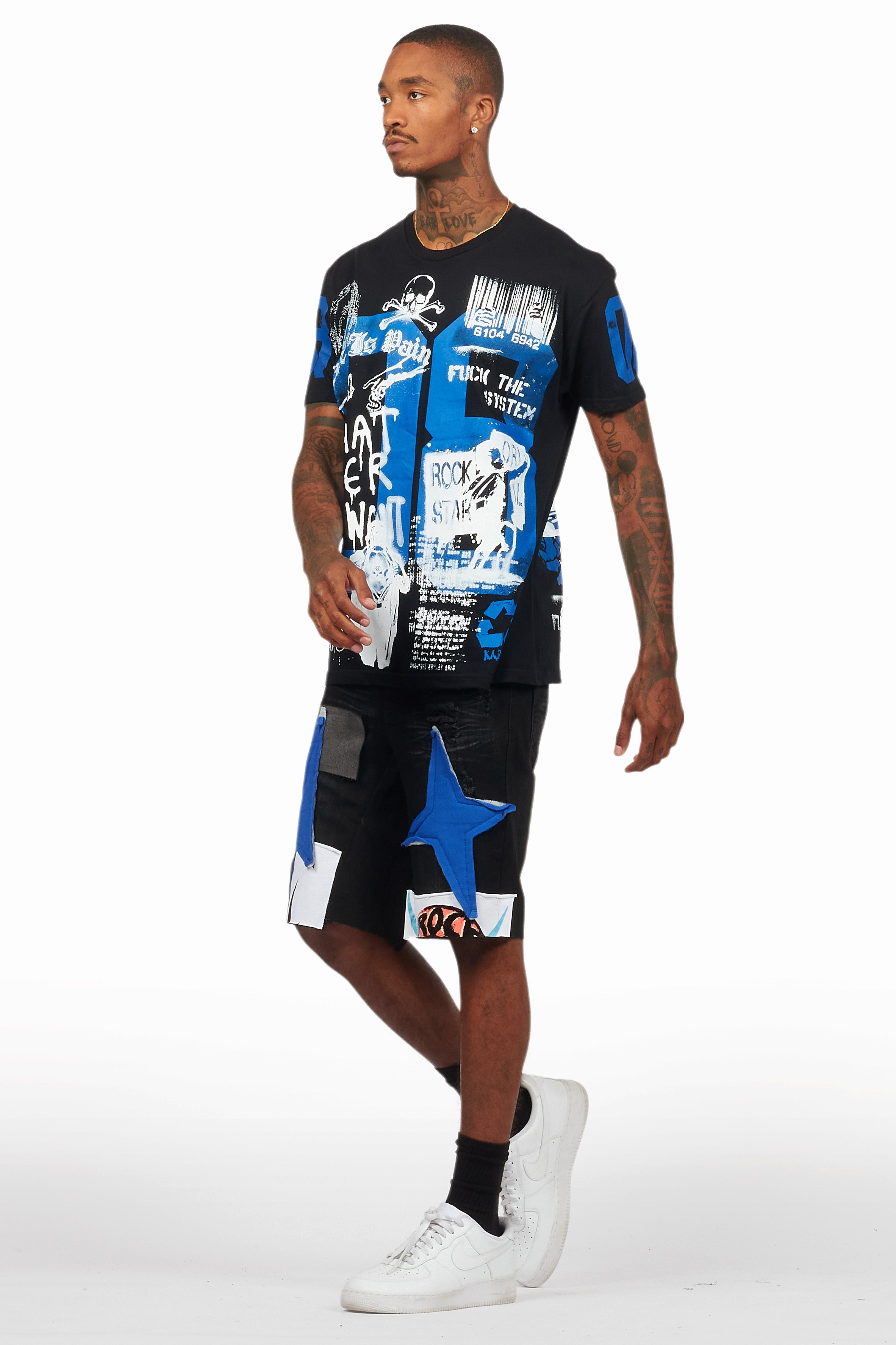 Grill Black/Blue T-Shirt/Denim Short Set