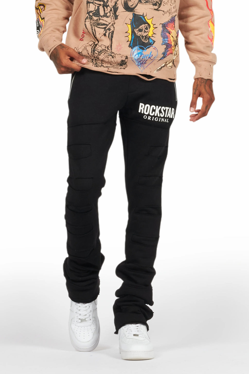 Emilio Black Stacked Flare Track Pant