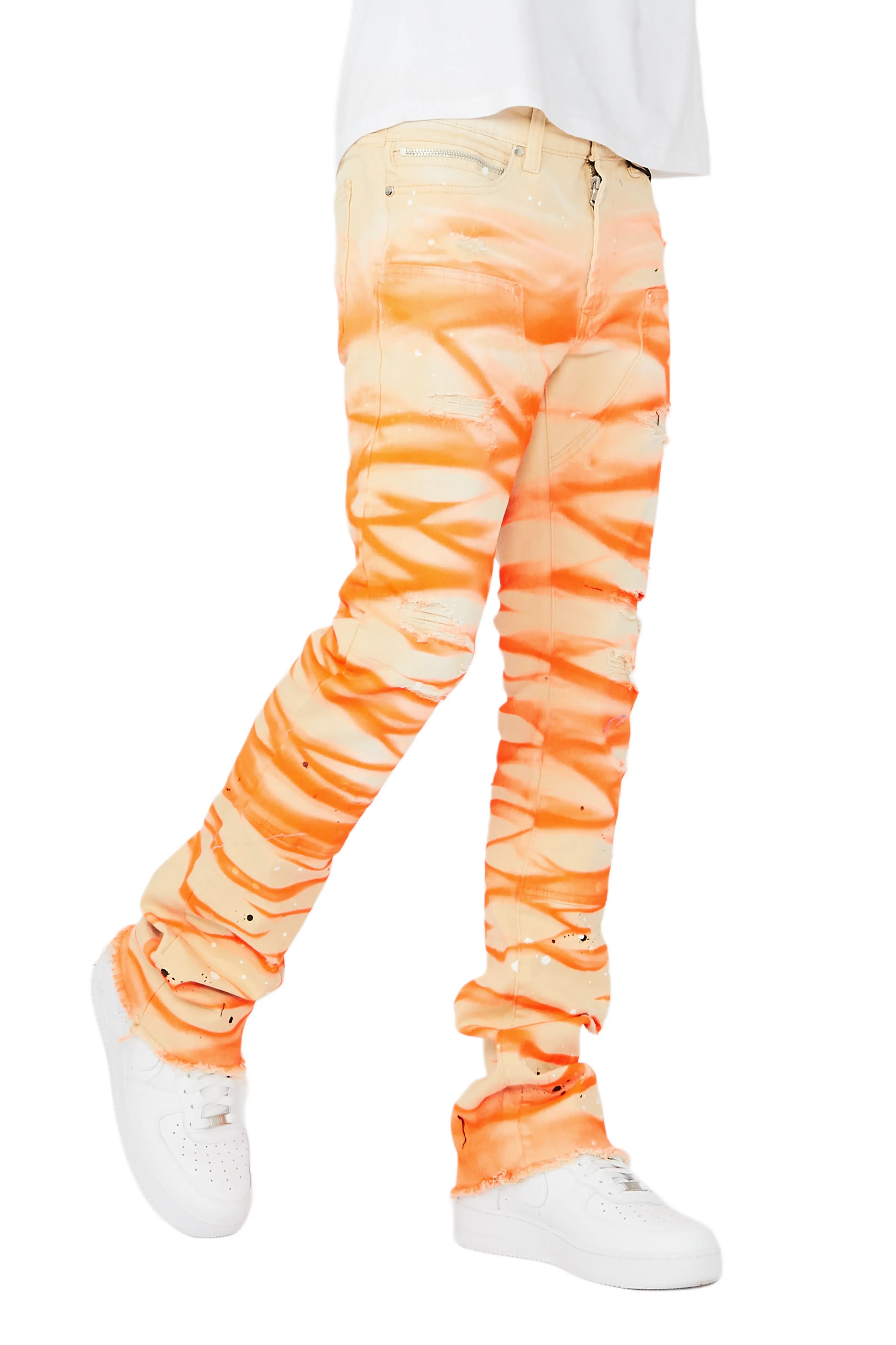 Sirius Beige/Orange Stacked Flare Jean