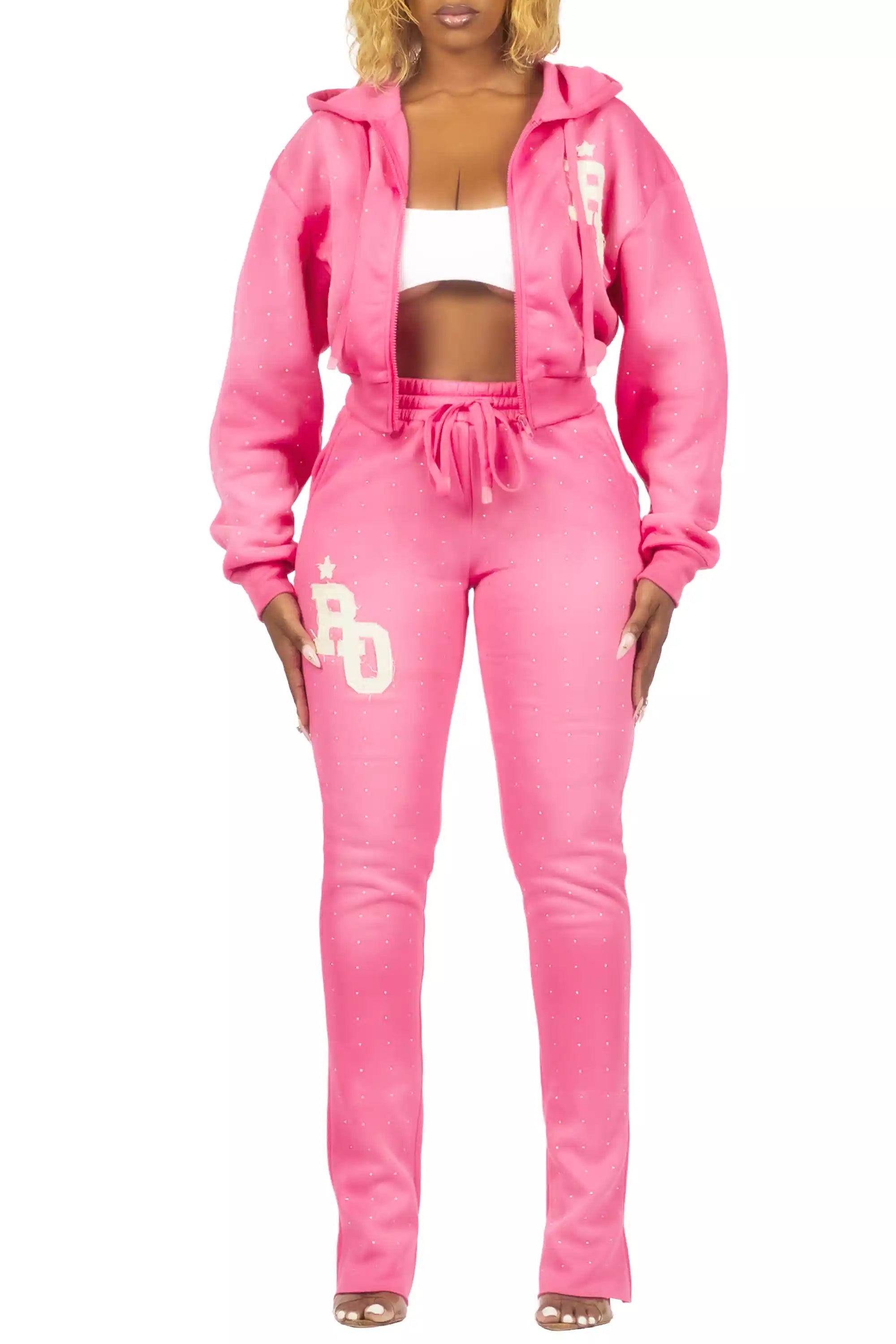 Tyona Pink Rhinestone Stacked Flare Track Set