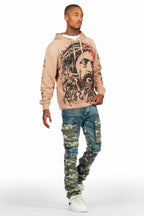 Bedros Khaki Graphic Distressed Hoodie
