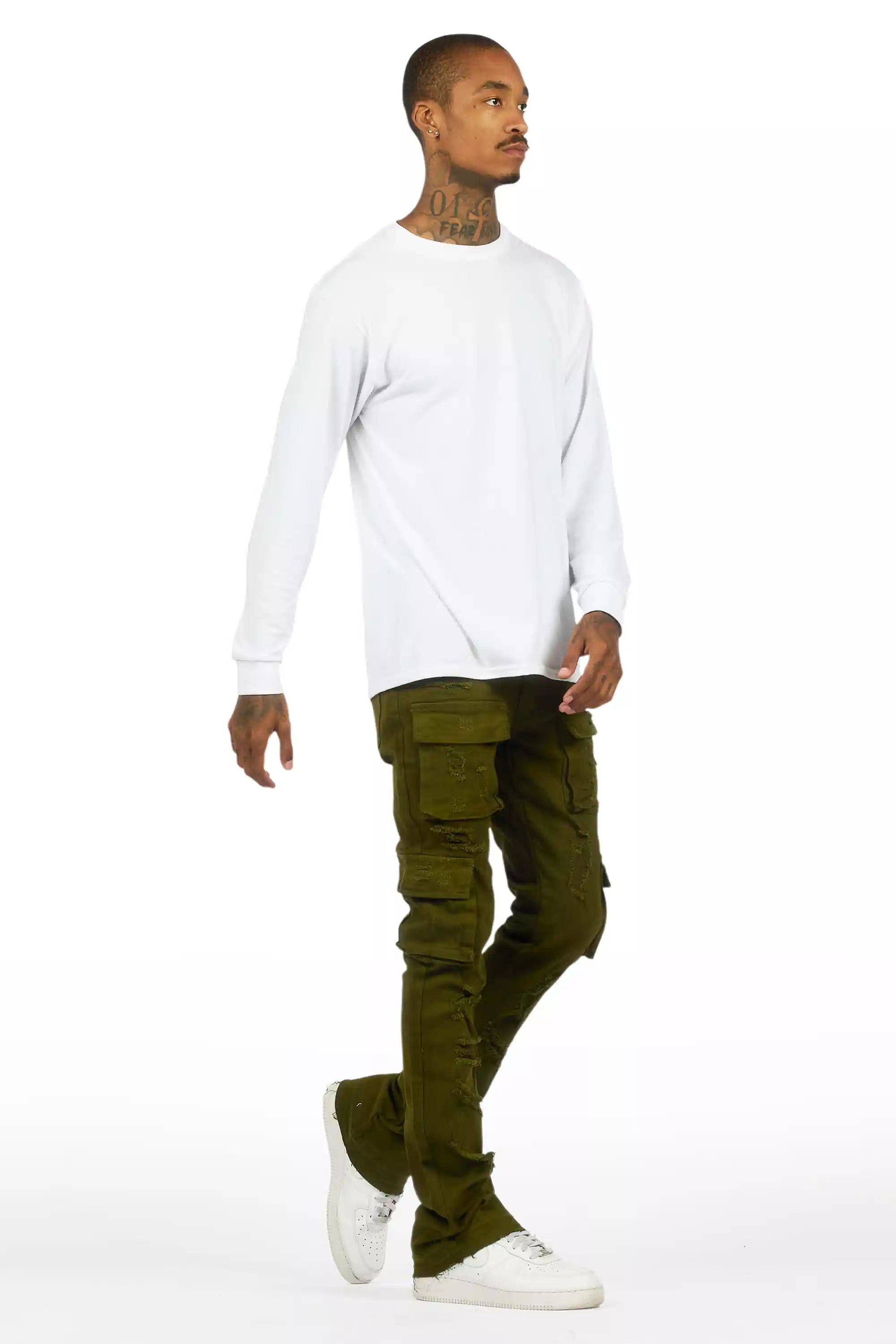 Zaid Olive Stacked Flare Jean