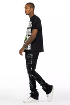 Tarl Black Oversized T-Shirt/Painted Super Stacked Flare Jean Bundle