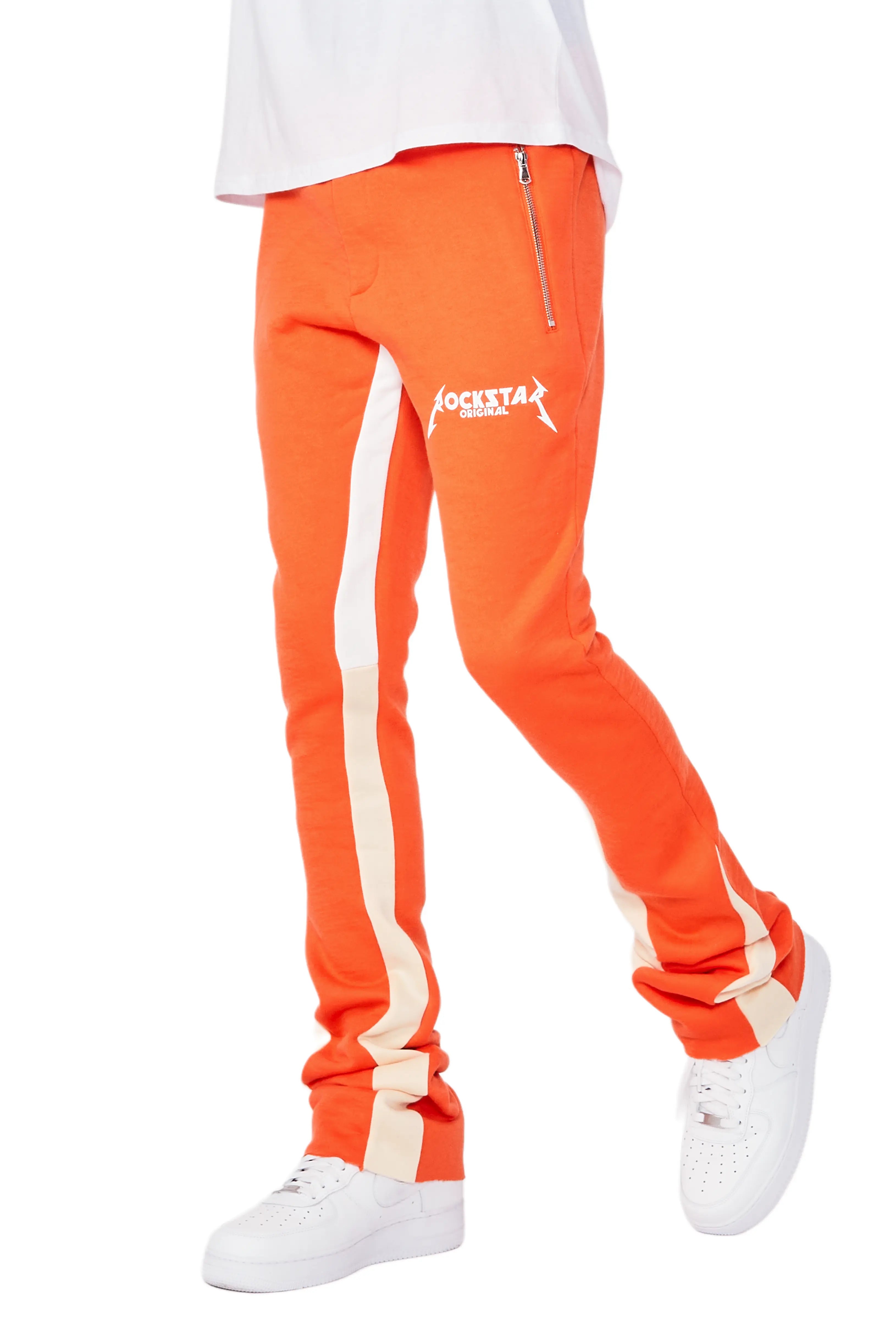 Everest Orange Stacked Flare Track Pant
