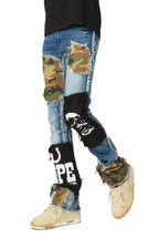 Hugo Blue/Camo Stacked Patchwork Flare Jean