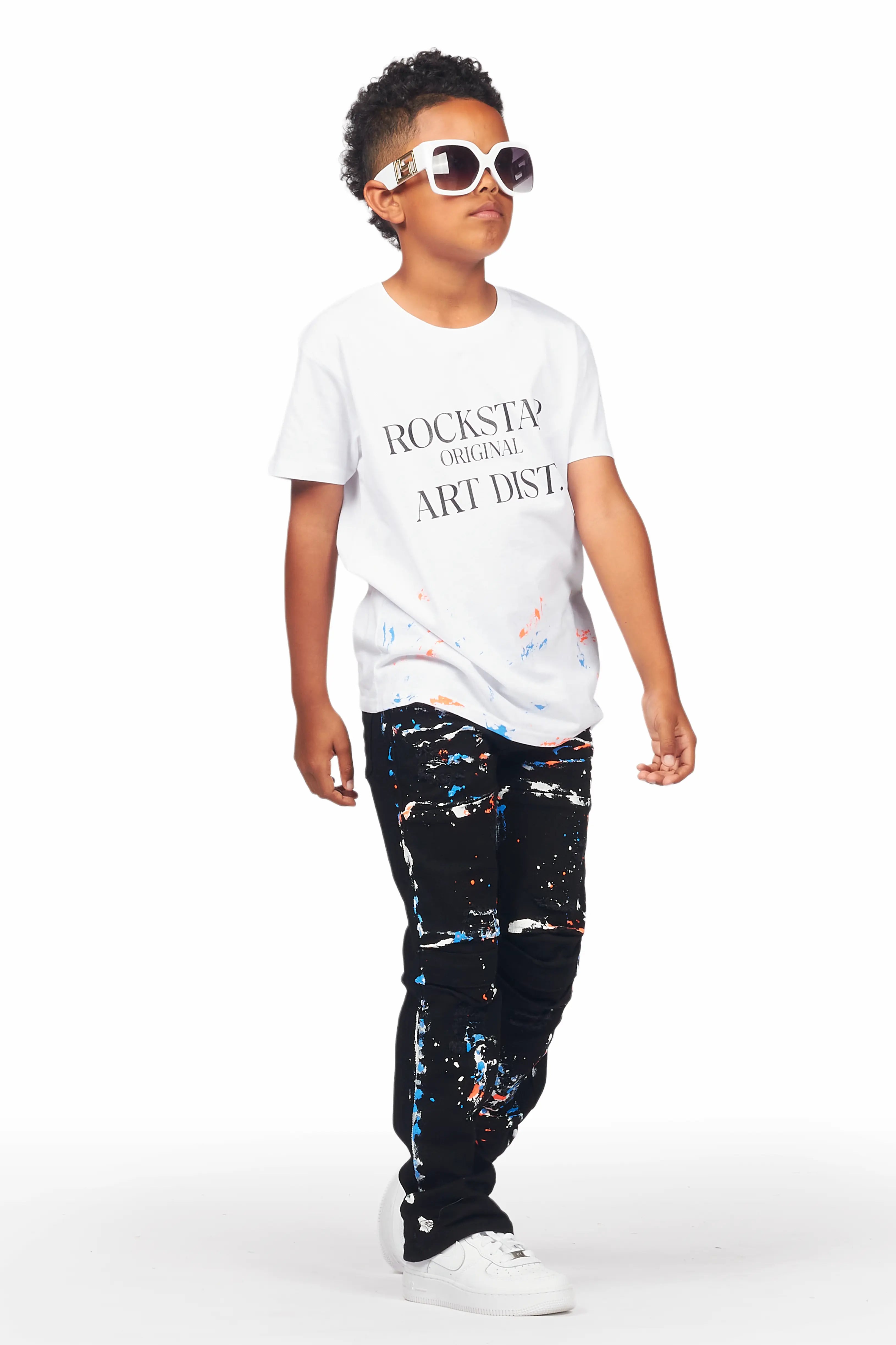 Boys Travis White T-Shirt/Stacked Flare Jean Set