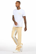 Lake White/Beige T-Shirt/Stacked Baggy Track Pant Set