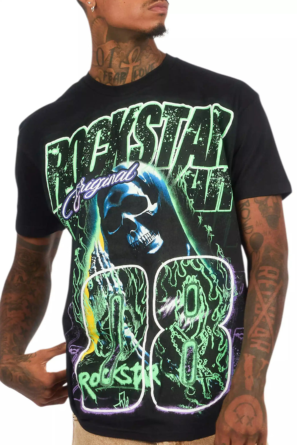 Kruz Black/Green Oversized Graphic T-Shirt