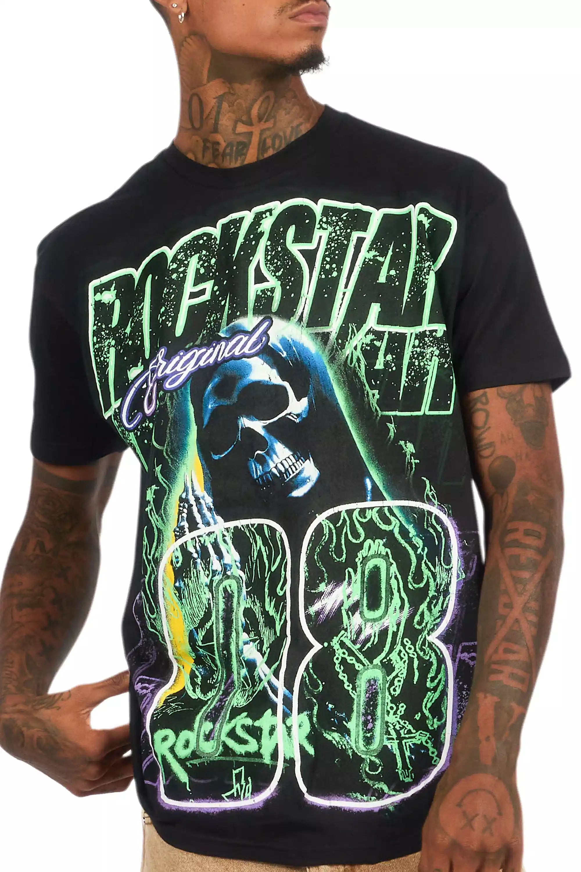 Kruz Black/Green Oversized Graphic T-Shirt