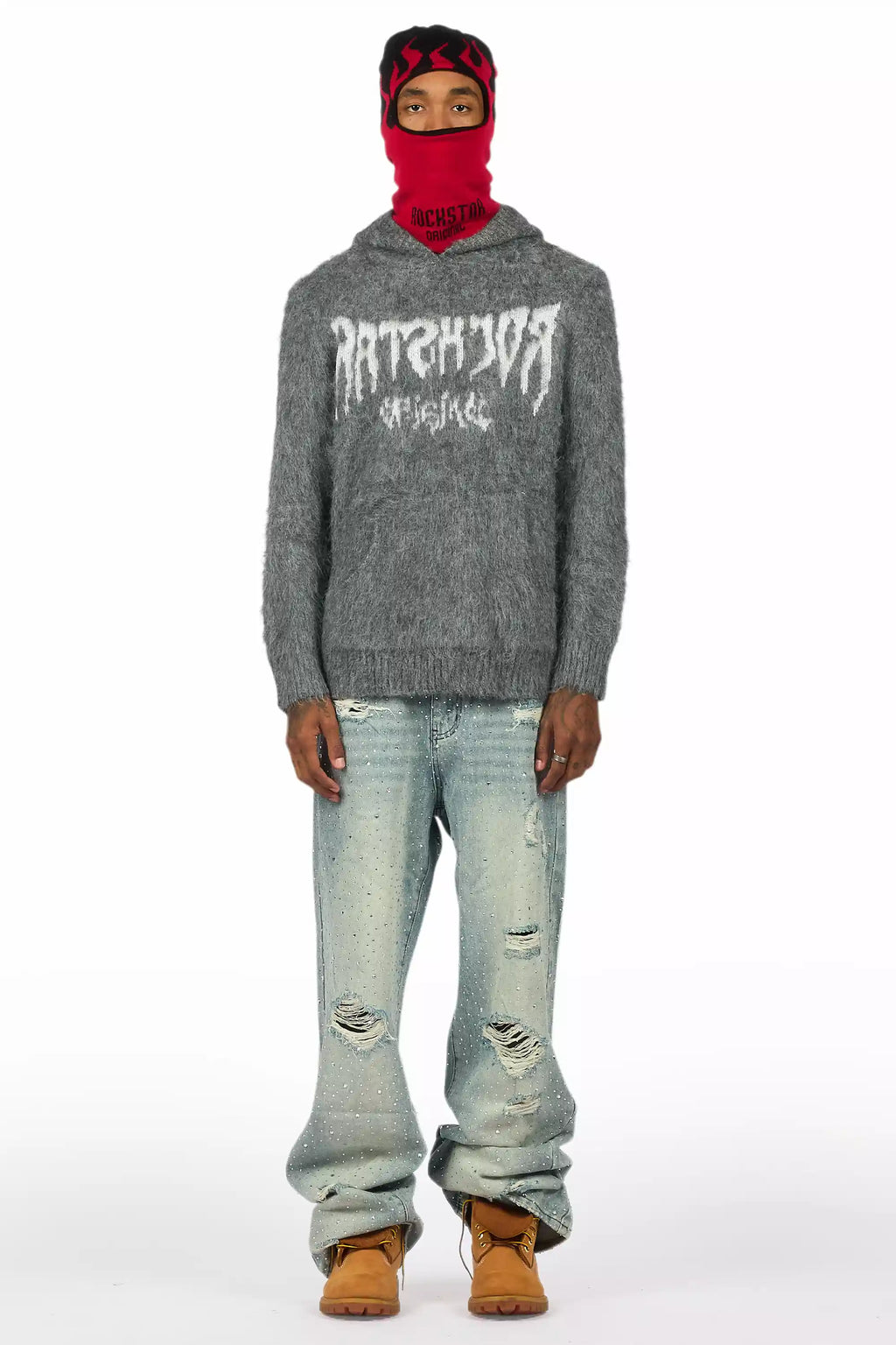Andros Reflected Grey Graphic Knitted Mohair Hoodie