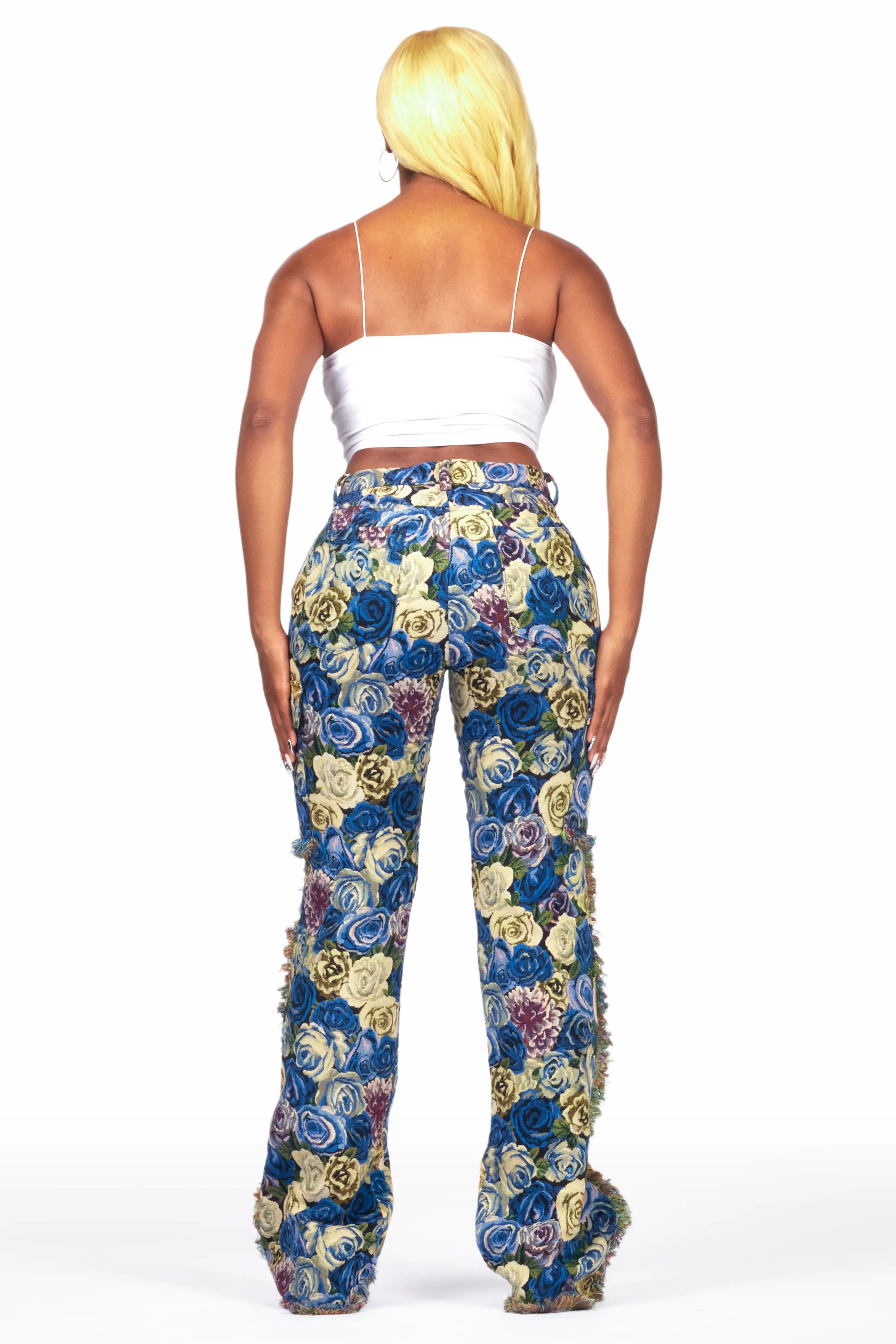 Darresha Blue Floral Tapestry Stacked Pant