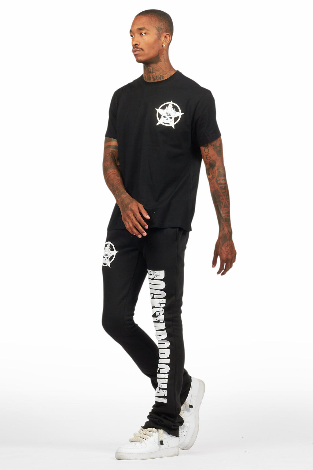 Keve Black T-Shirt Stacked Flare Track Set