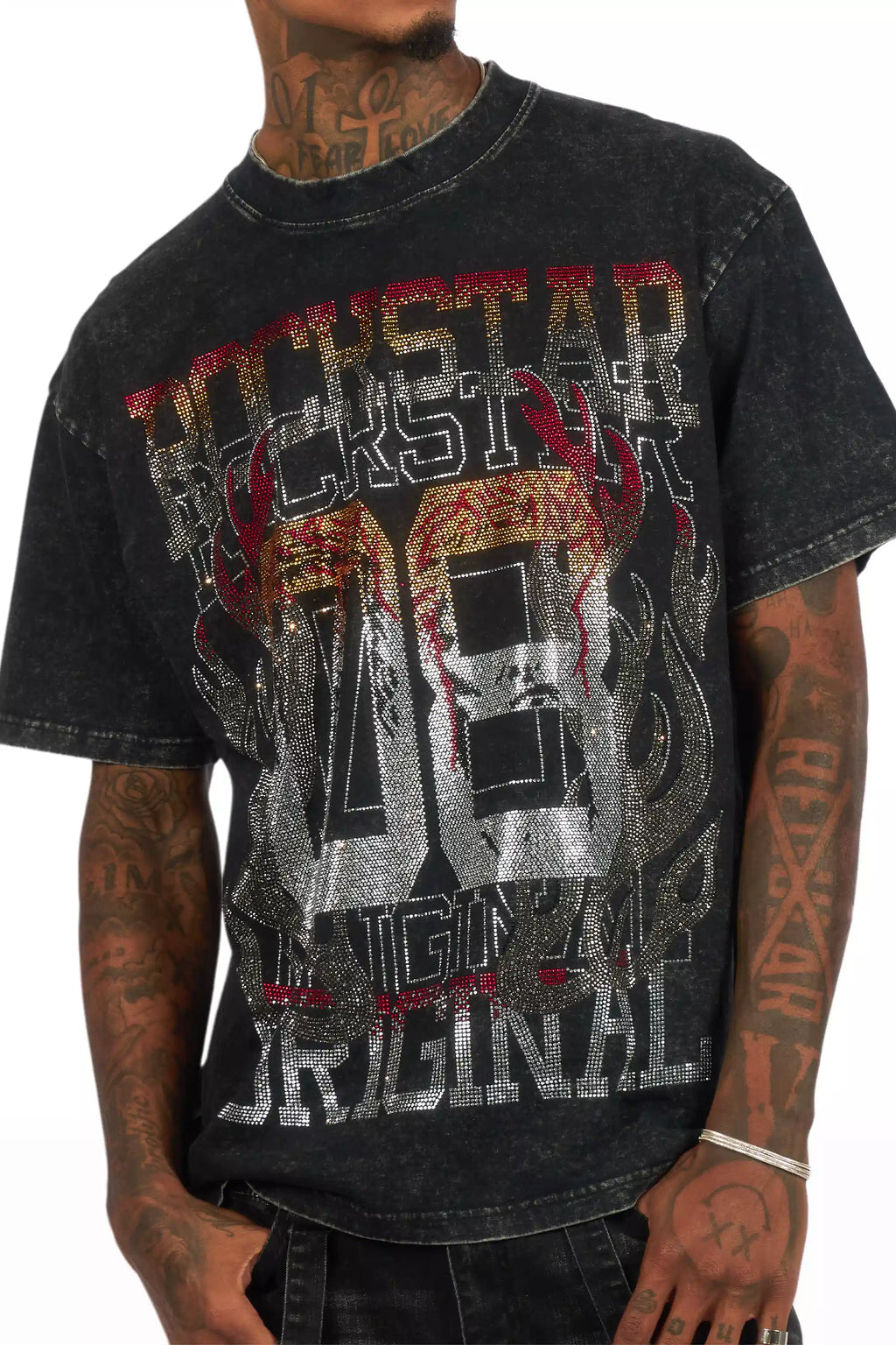 Veyene Black Graphic Rhinestone T-Shirt