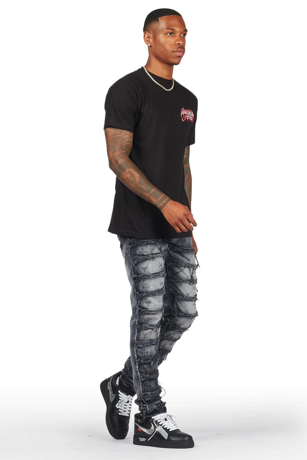 Pasha Black Wash Slim Fit Frayed Jean