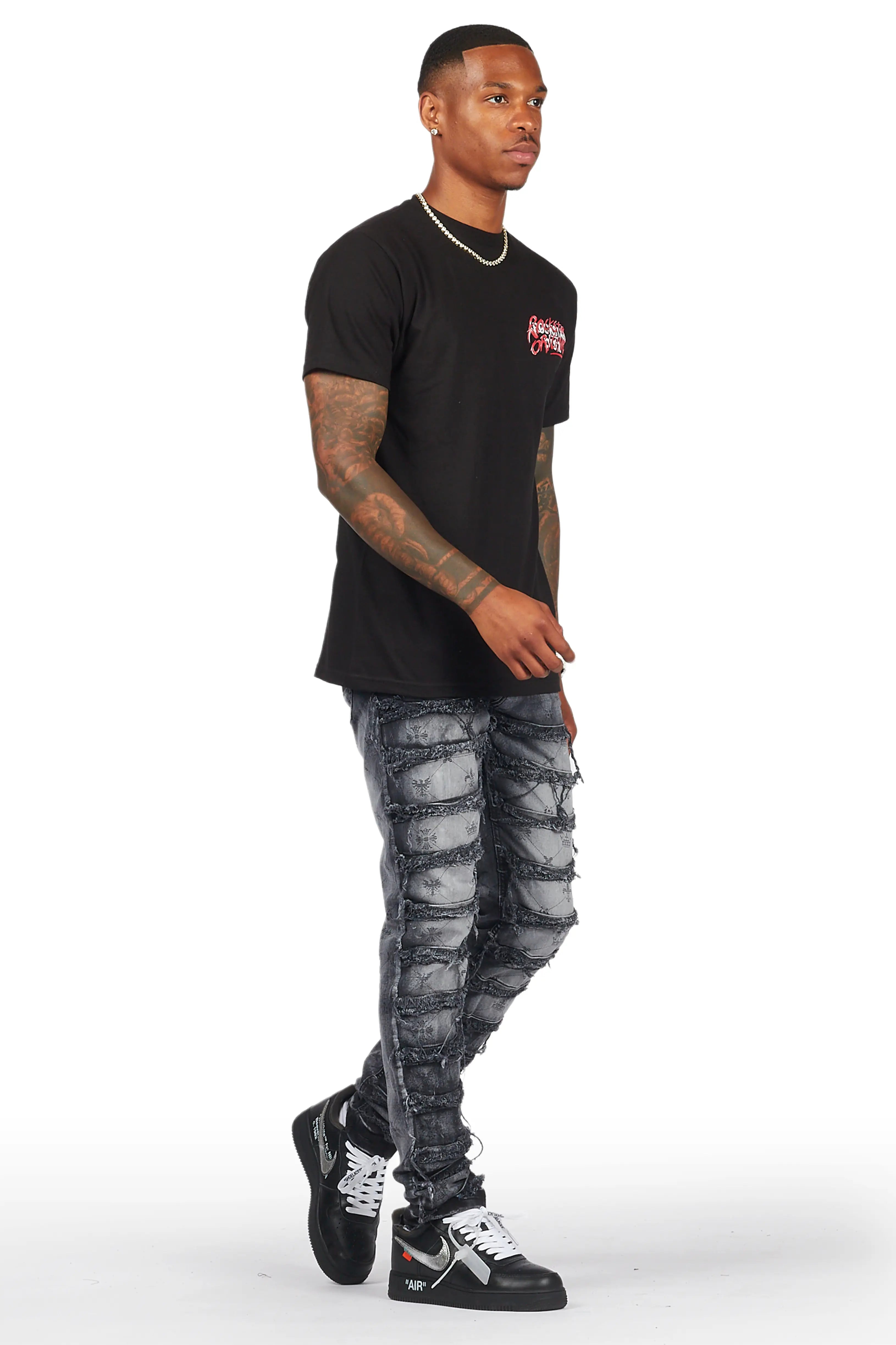 Pasha Black Wash Slim Fit Frayed Jean