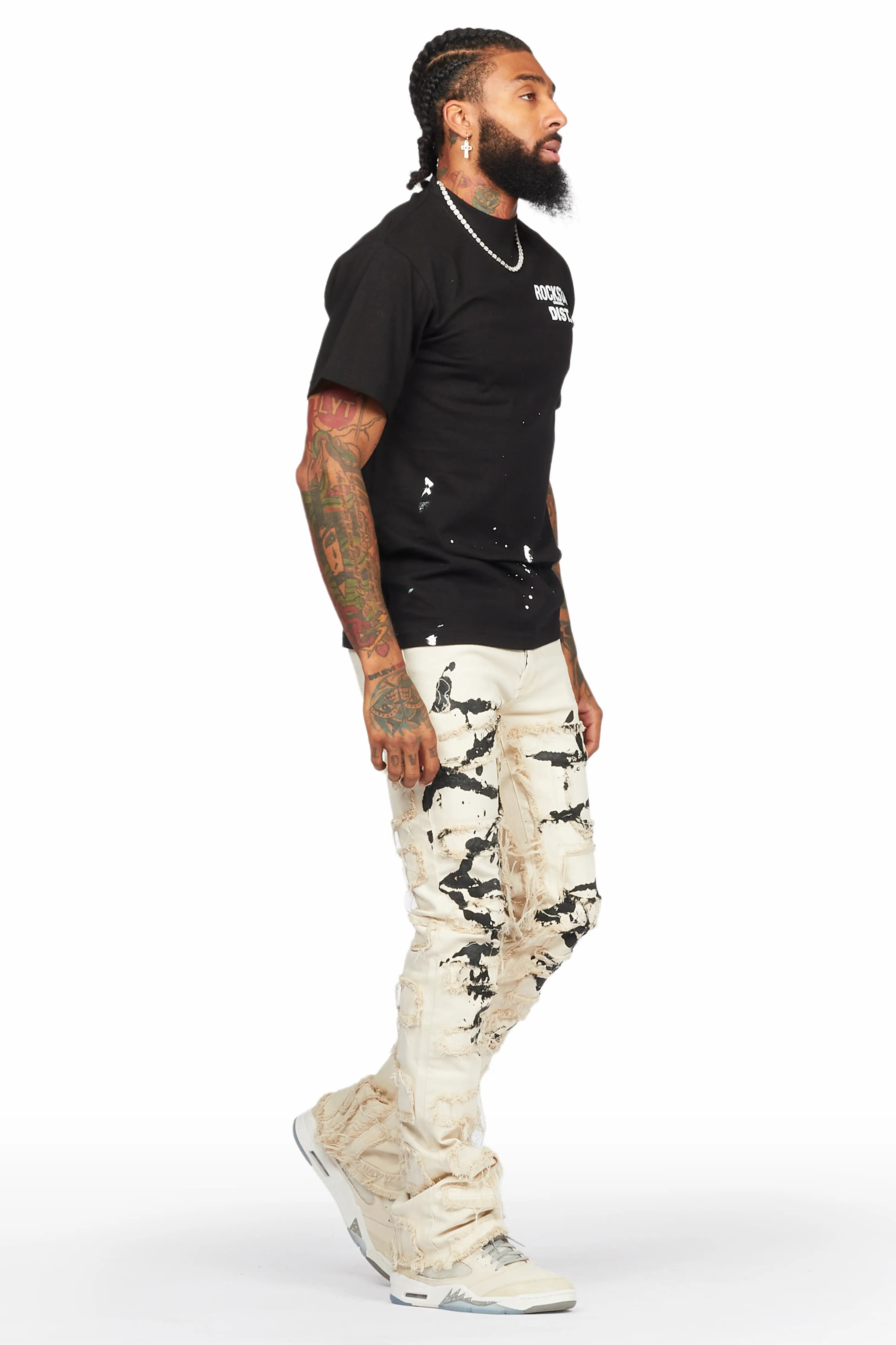 Kaito Beige Painter Stacked Flare Jean