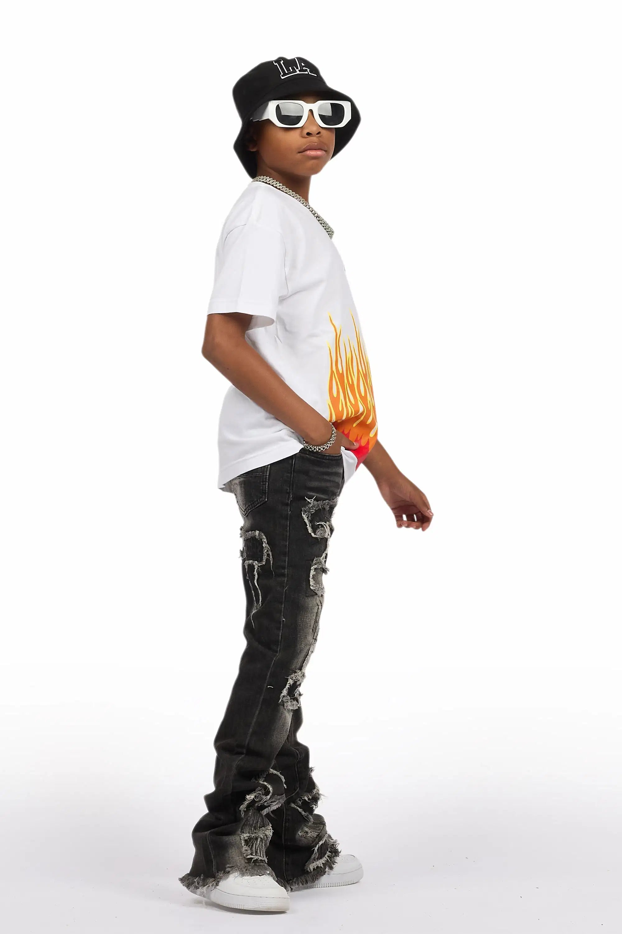 Boys Camden Grey Stacked Flare Jean