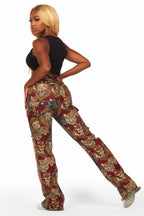 Khadiyah Red Animal Print Tapestry Stacked Pant