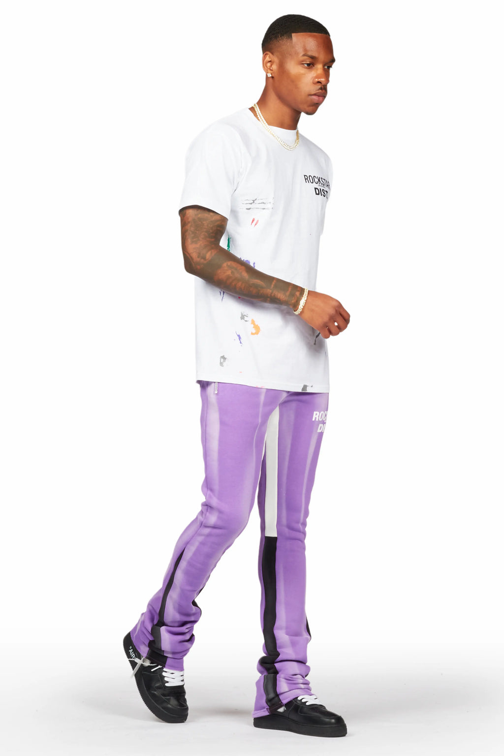 Firoz Purple Graphic Stacked Flare Pant