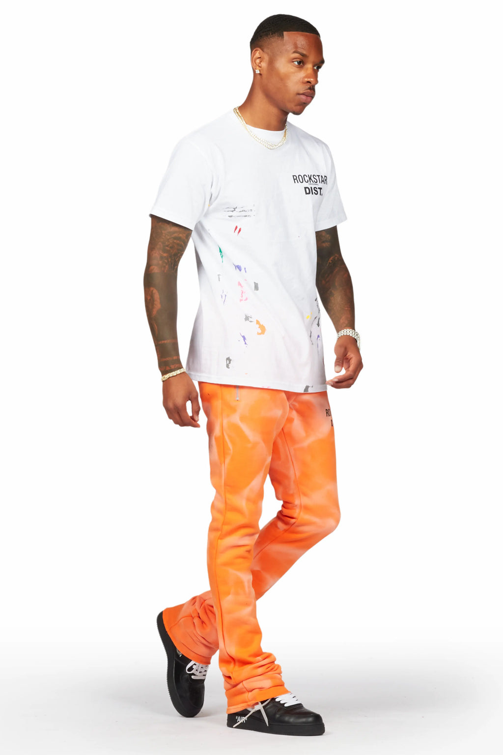 Mallor Orange Graphic Stacked Flare Pant