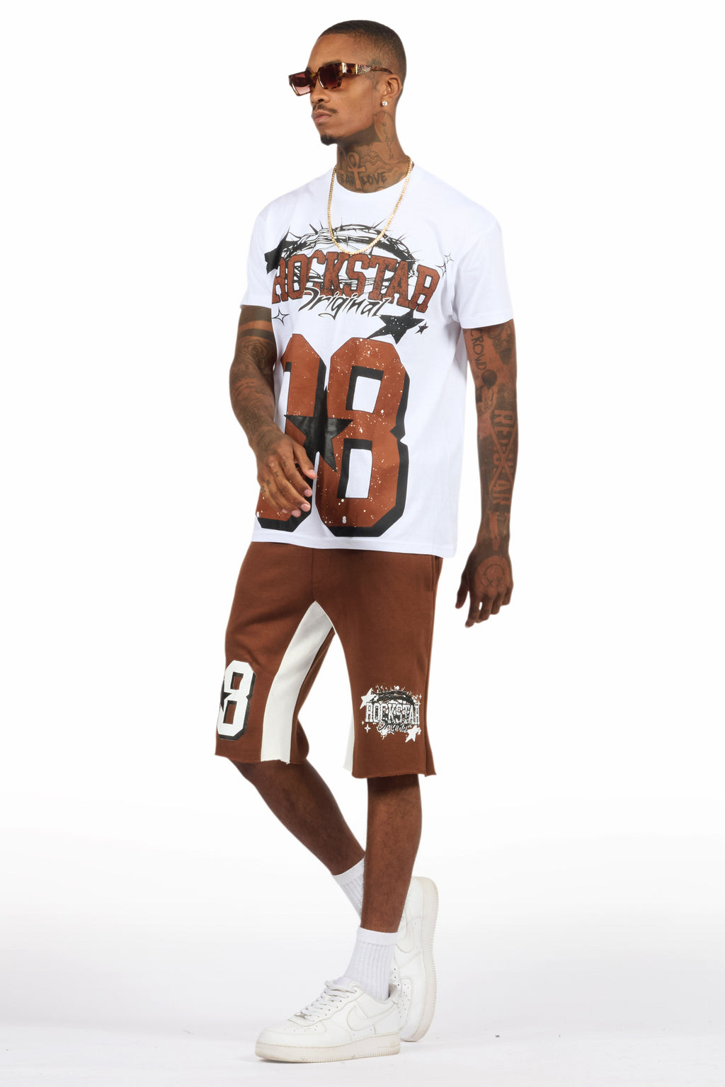 Allstar White/Brown T-Shirt Short Set
