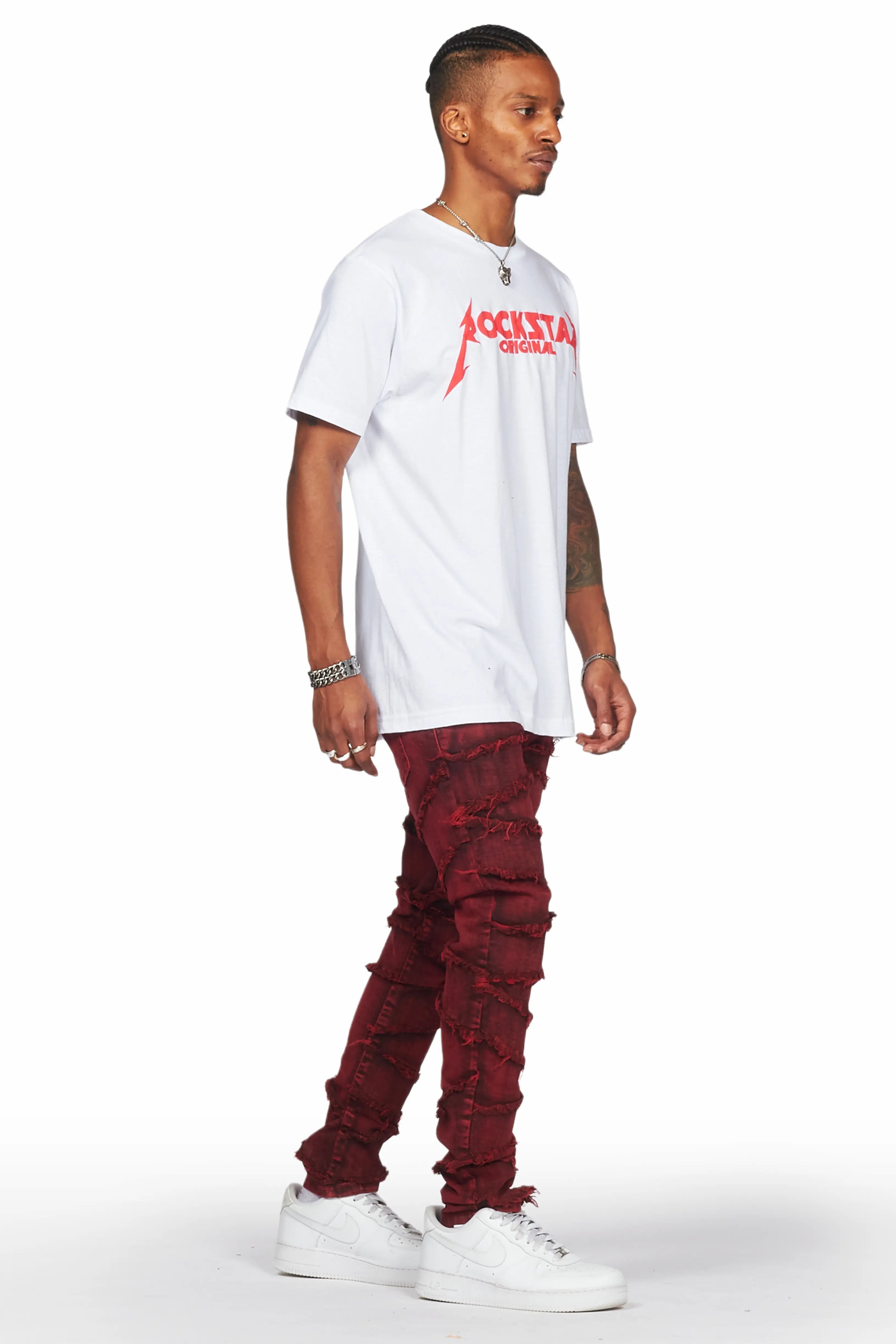 Ebrill Red Patchwork Skinny Fit Jean