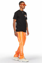Firoz Orange Graphic Stacked Flare Pant