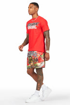 Ceri Red Graphic Short