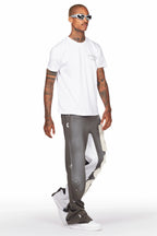 Acotas Olive Patchwork Stacked Baggy Flare Pants