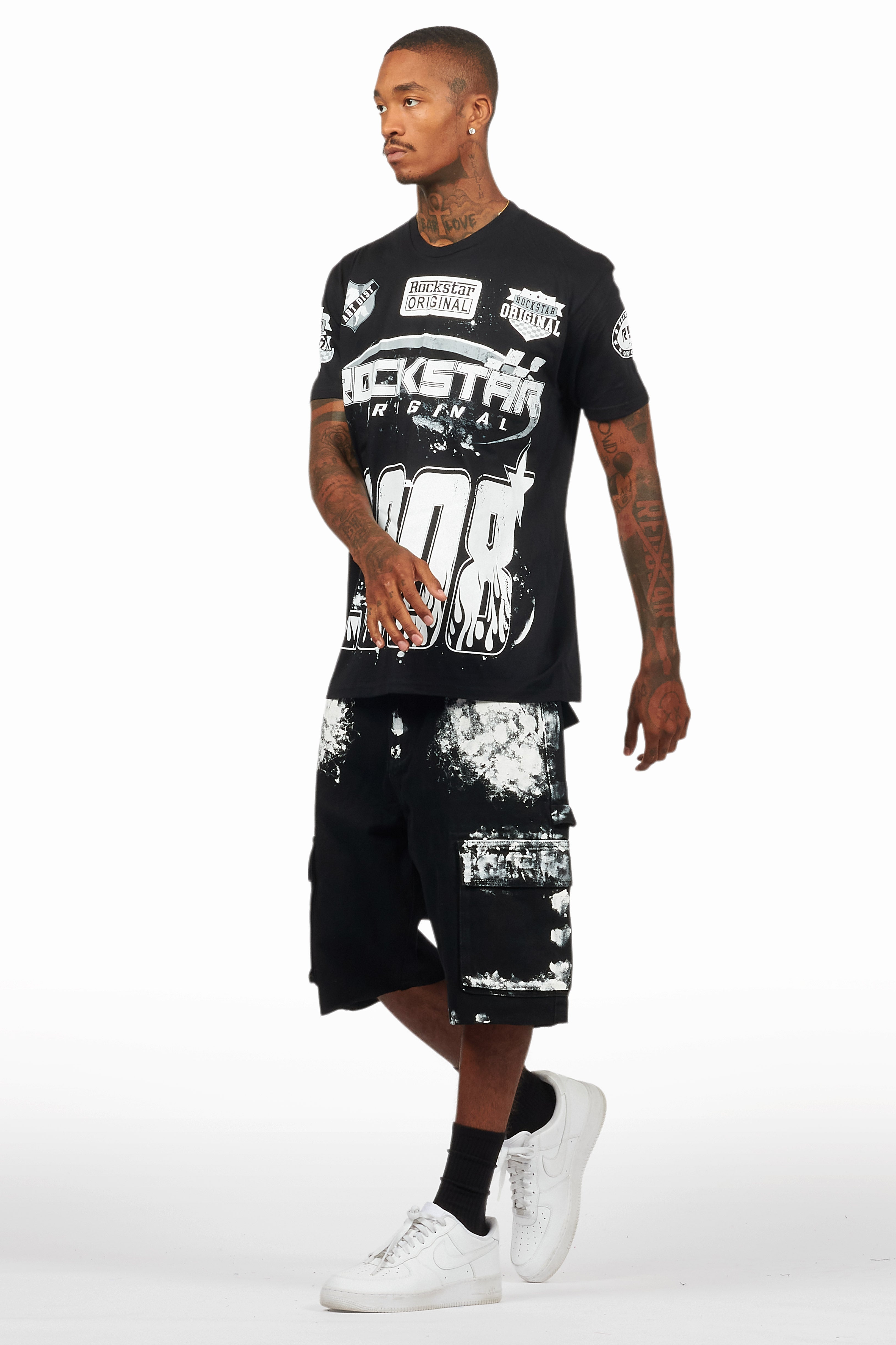 Amos Black/White T-Shirt/Denim Short Set
