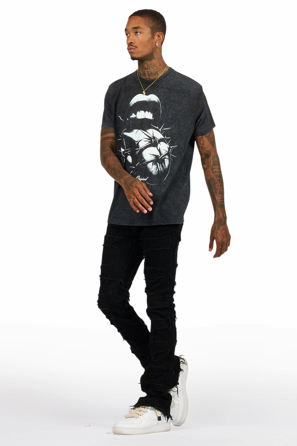 Schmear Vintage Black T-Shirt/Stacked Flare Jean Bundle