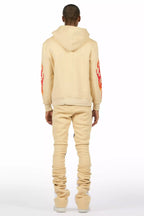 Zo Beige/Red Hoodie/Super Stacked Track Set