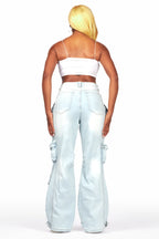 Nakia Tinted Light Wash Cargo Wide Leg Jean