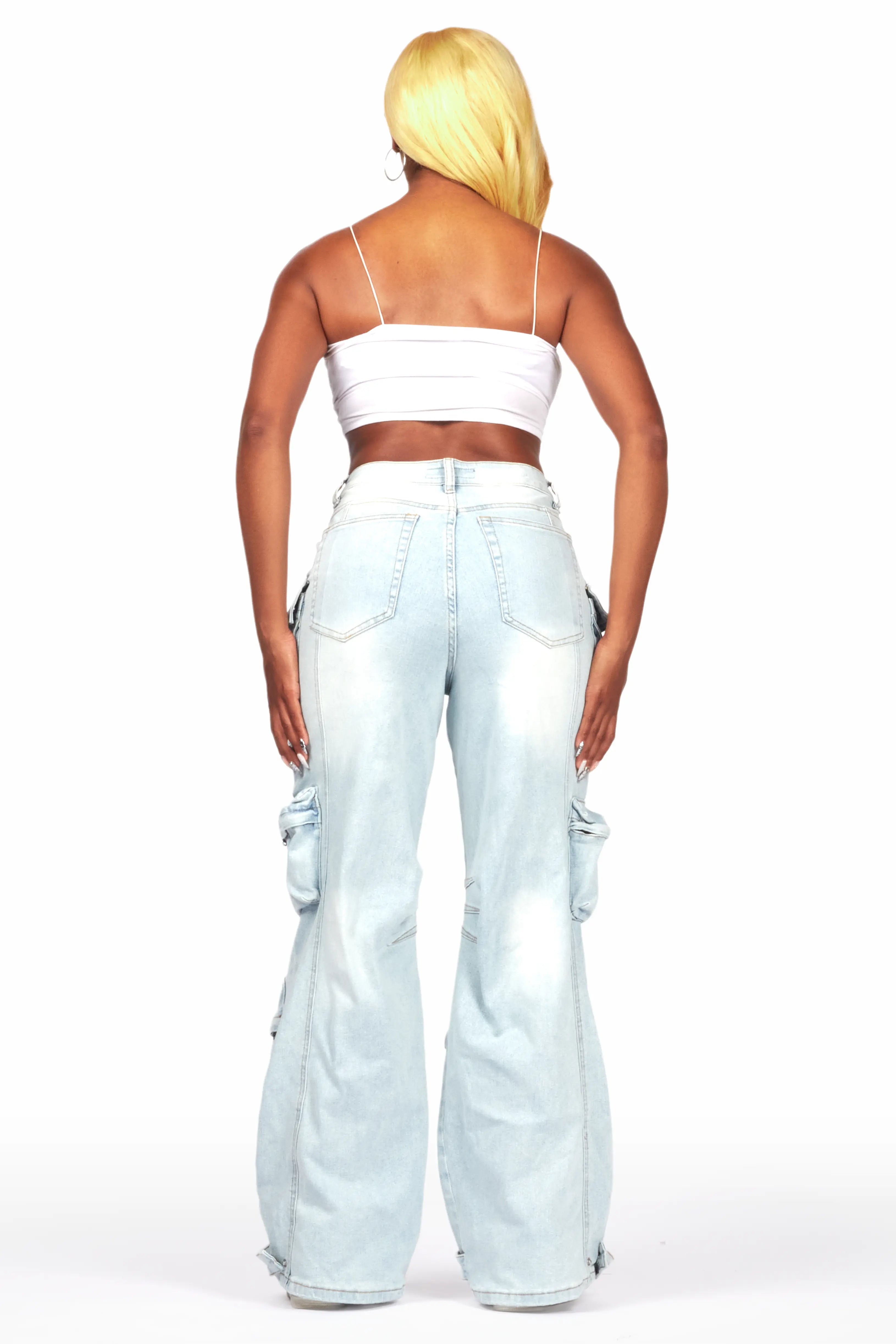 Nakia Tinted Light Wash Cargo Wide Leg Jean