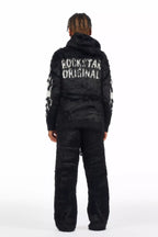 Boys Toshio Black Stacked Flare Knitted Mohair Track Set