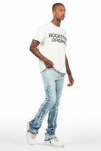 Glit Blue Rhinestone Stacked Flare Jean