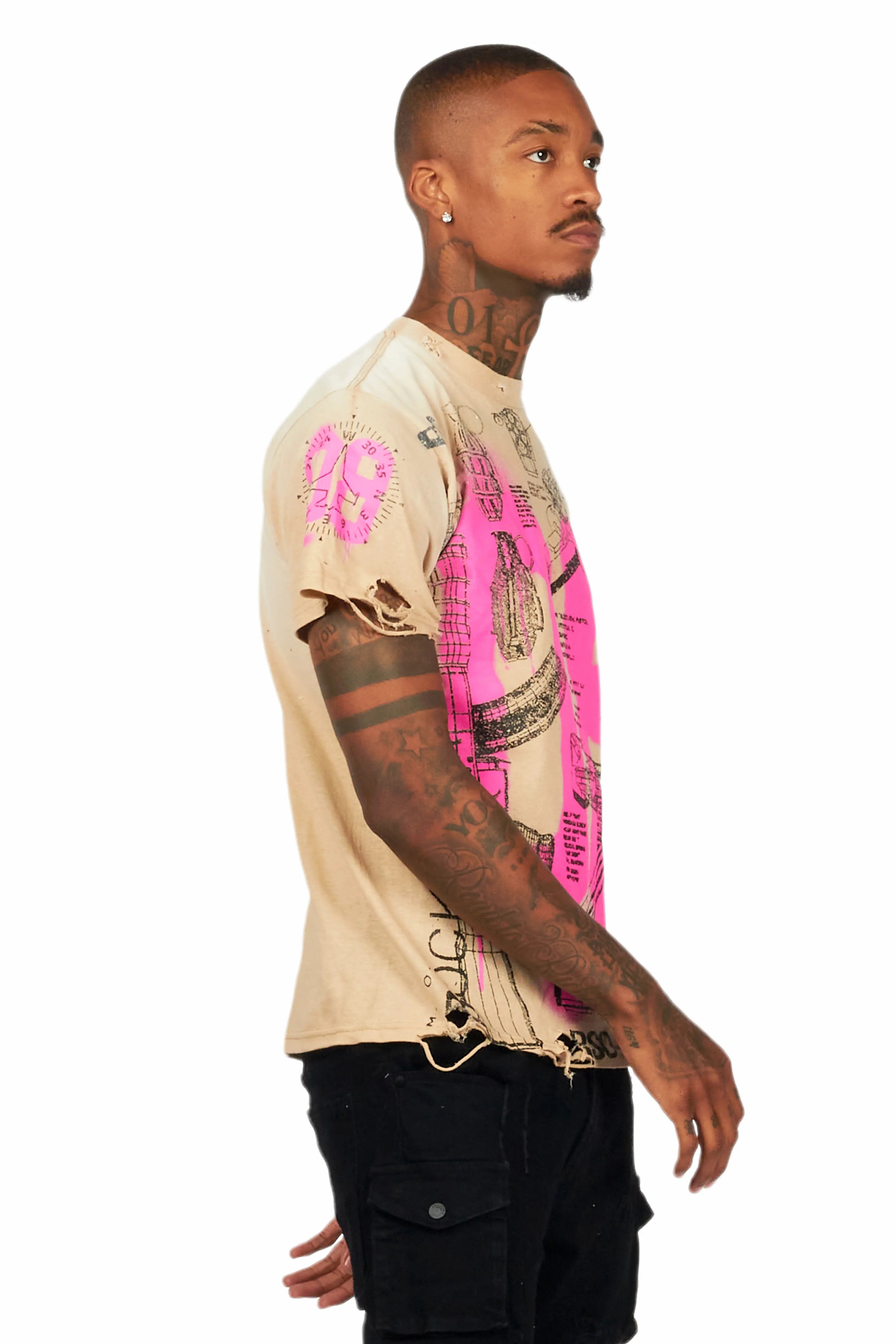 Nesta Beige Oversized Graphic T-Shirt