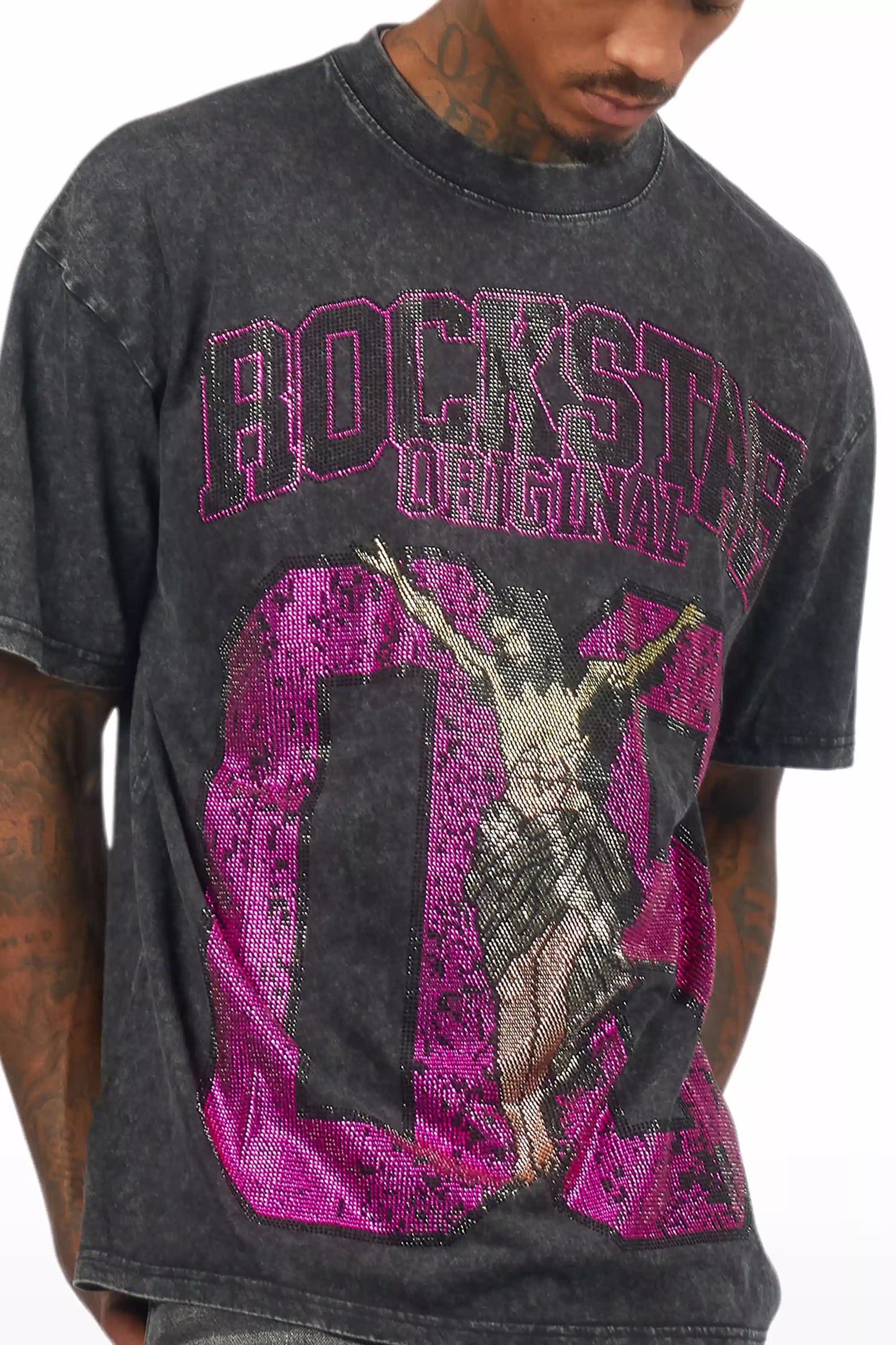 Field 2.0 Black/Pink Graphic Rhinestone T-Shirt